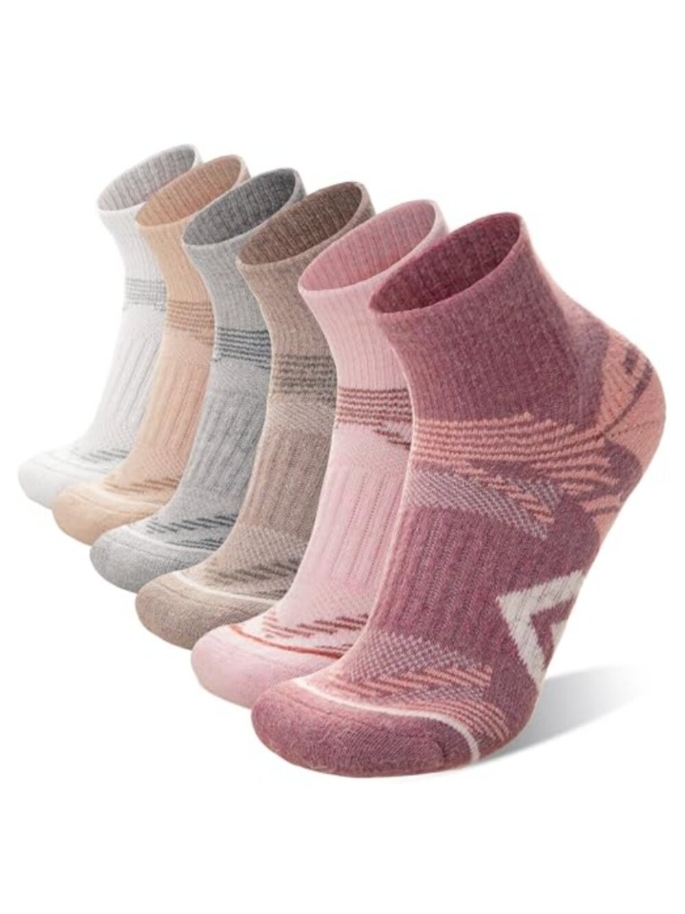 Merino Wool Quarter Ankle Hiking Running Socks 6 Pack Cushioned Arch Support